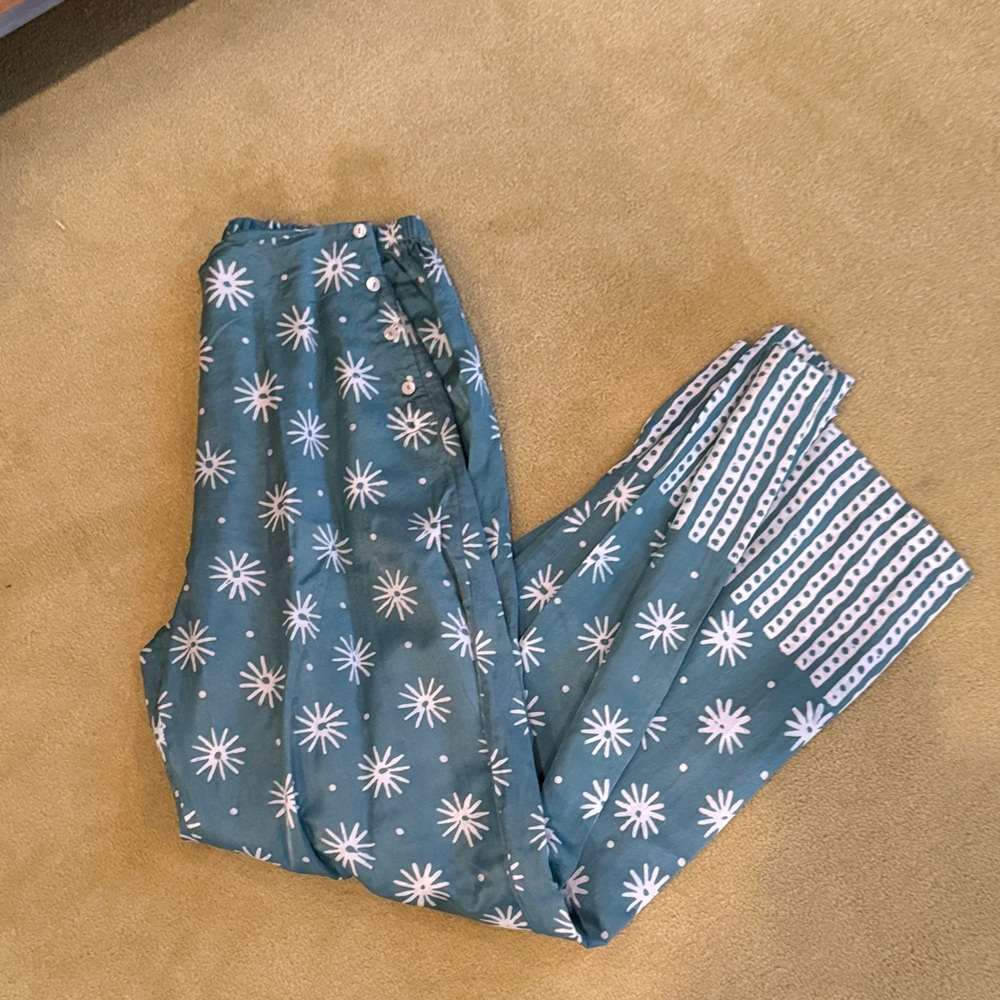 CLOE CASSANDRO Teal and White Patterned Boot Cut Pants